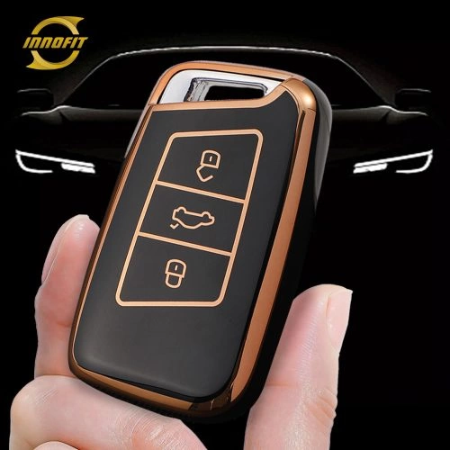 VOD1T1-Black-Gold Plating- Car Key Cover For Volkswagen