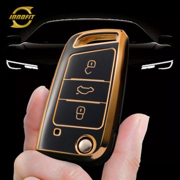 VOL1T1-Black-Gold Plating- Car Key Cover For Volkswagen