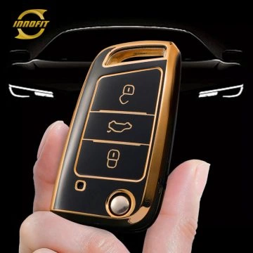 VOL1T1-Black-Gold Plating- Car Key Cover For Volkswagen