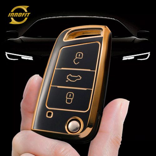 VOL1T1-Black-Gold Plating- Car Key Cover For Volkswagen