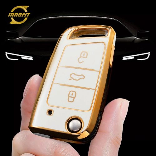 VOL1T1-White-Gold Plating- Car Key Cover For Volkswagen
