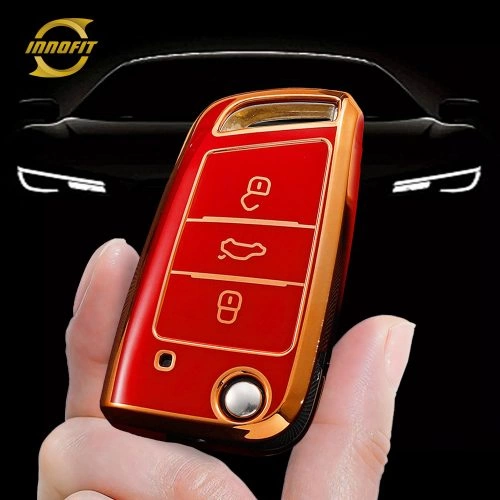 VOL1T1-Red-Gold Plating- Car Key Cover For Volkswagen