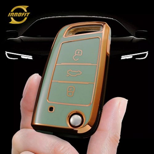 VOL1T1-Green-Gold Plating- Car Key Cover For Volkswagen