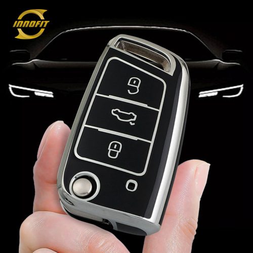 VOL1T1-Black-Silver Plating- Car Key Cover For Volkswagen