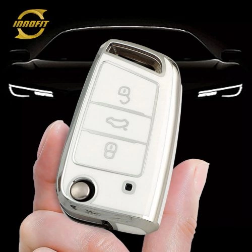 VOL1T1-White-Silver Plating- Car Key Cover For Volkswagen