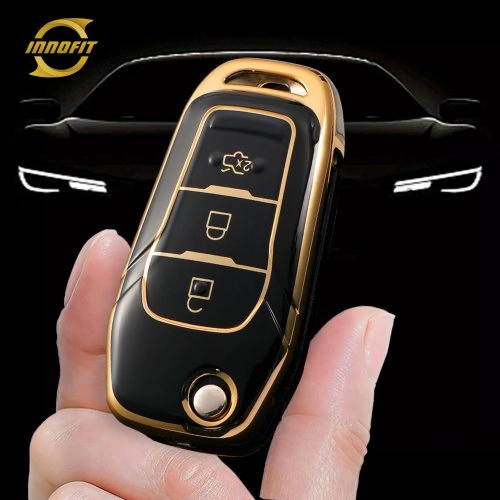 FOA1T1-Black-Gold Plating- Car Key Cover For Ford