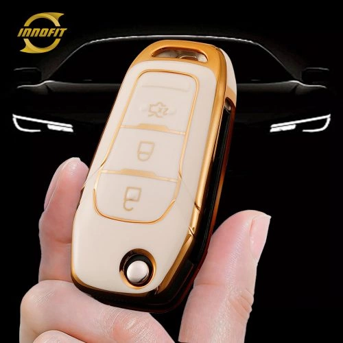 FOA1T1-White-Gold Plating- Car Key Cover For Ford