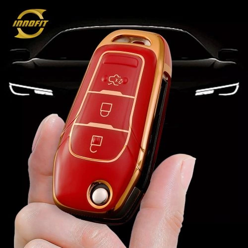 FOA1T1-Red-Gold Plating- Car Key Cover For Ford
