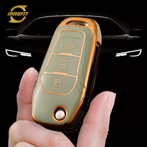 FOA1T1-Green-Gold Plating- Car Key Cover For Ford