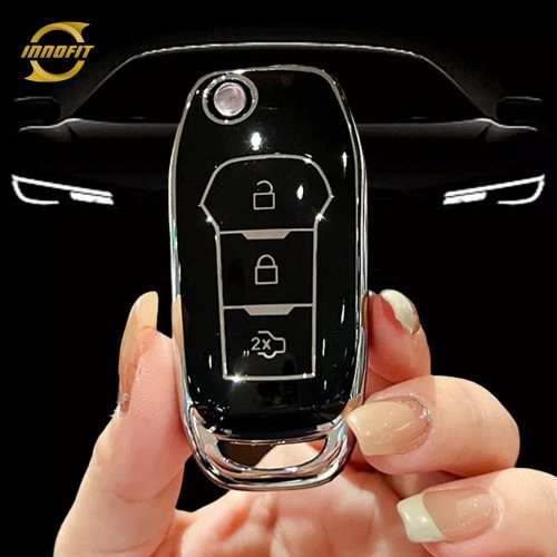 FOA1T1-Black-Silver Plating- Car Key Cover For Ford