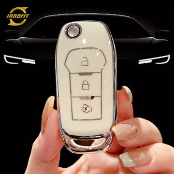 FOA1T1-White-Silver Plating- Car Key Cover For Ford