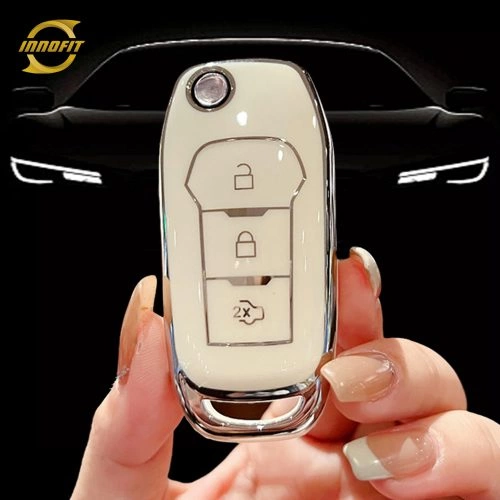 FOA1T1- 화이트-실버 도금- 포드 용 자동차 키 커버