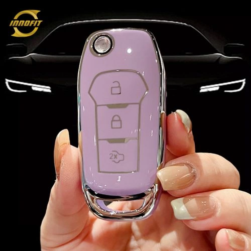 FOA1T1-Purple-Silver Plating- Car Key Cover For Ford