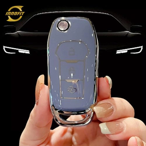 FOA1T1-Light Blue-Silver Plating- Car Key Cover For Ford