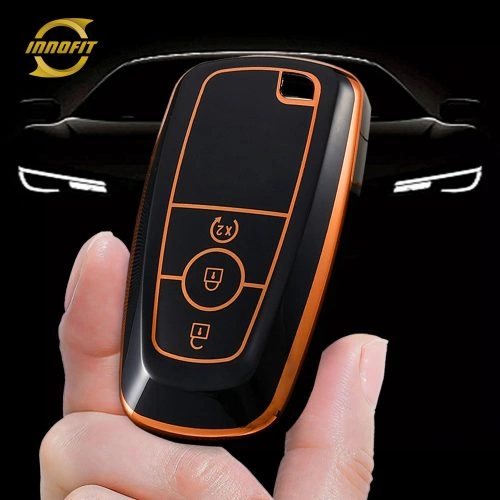 FOB1T1-Black-Gold Plating- Car Key Cover For Ford