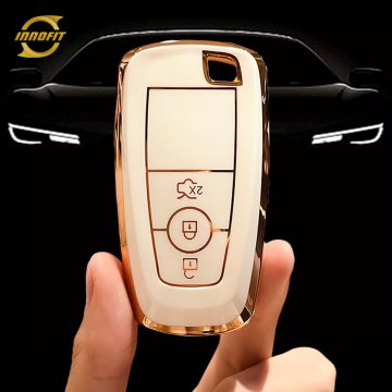 FOB1T1-White-Gold Plating- Car Key Cover For Ford