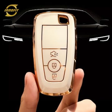 FOB1T1-White-Gold Plating- Car Key Cover For Ford