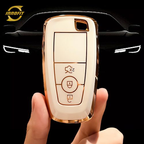 FOB1T1-White-Gold Plating- Car Key Cover For Ford