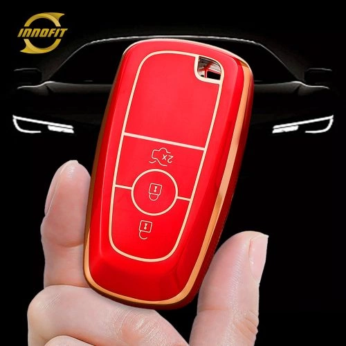 FOB1T1-Red-Gold Plating- Car Key Cover For Ford
