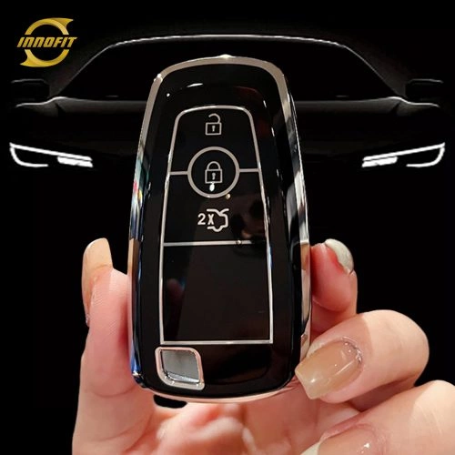 FOB1T1-Black-Silver Plating- Car Key Cover For Ford