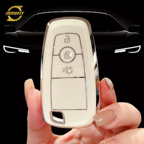 FOB1T1-White-Silver Plating- Car Key Cover For Ford