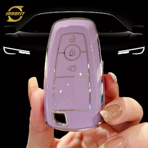 FOB1T1-Purple-Silver Plating- Car Key Cover For Ford