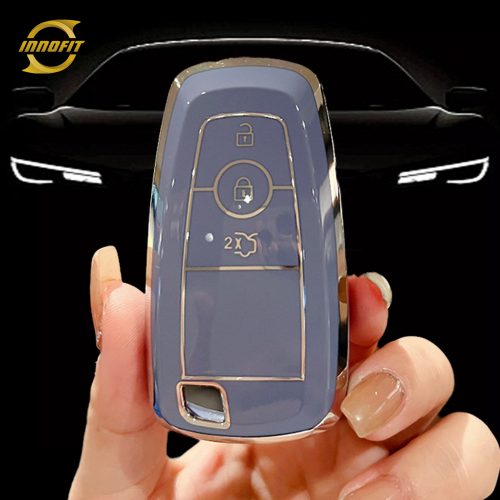 FOB1T1-Light Blue-Silver Plating- Car Key Cover For Ford