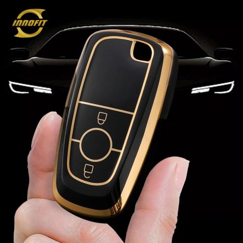 FOB2T1-Black-Gold Plating- Car Key Cover For Ford