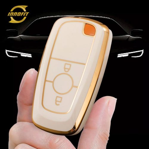 FOB2T1-White-Gold Plating- Car Key Cover For Ford
