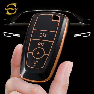 FOB3T1-Black-Gold Plating- Car Key Cover For Ford
