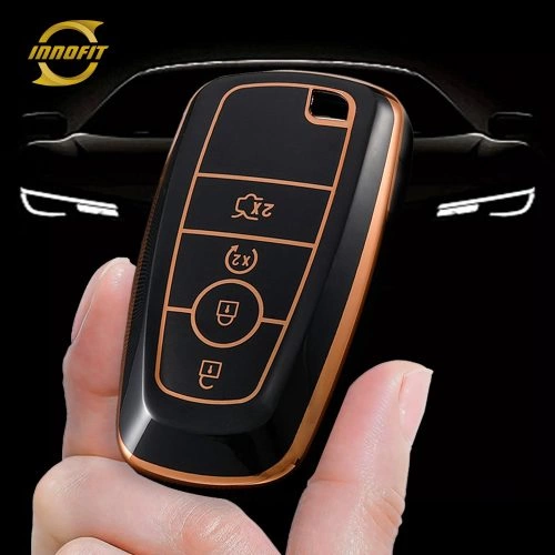 FOB3T1-Black-Gold Plating- Car Key Cover For Ford