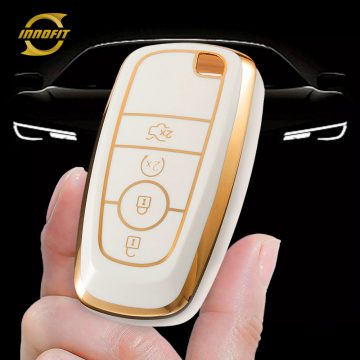 FOB3T1-White-Gold Plating- Car Key Cover For Ford