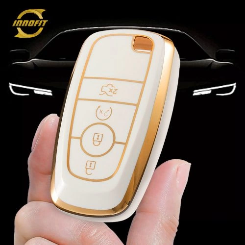 FOB3T1-White-Gold Plating- Car Key Cover For Ford