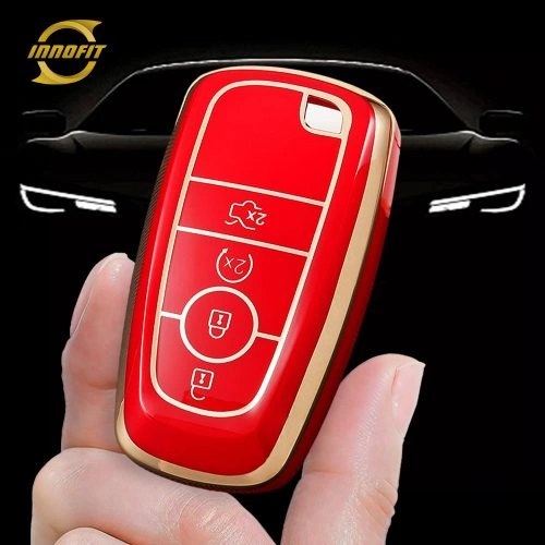 FOB3T1-Red-Gold Plating- Car Key Cover For Ford