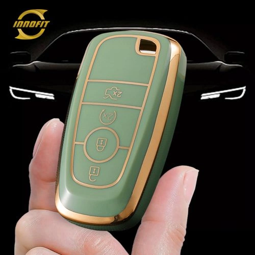FOB3T1-Green-Gold Plating- Car Key Cover For Ford