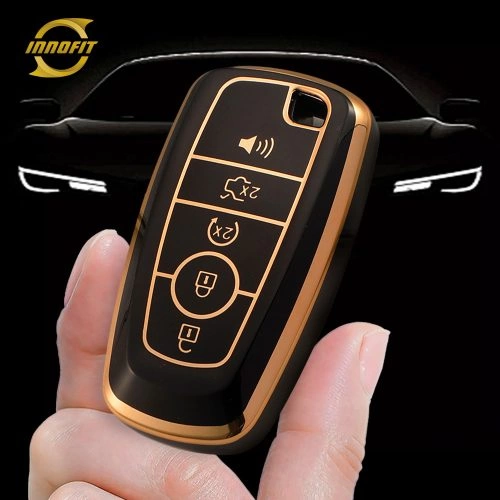 FOB4T1-Black-Gold Plating- Car Key Cover For Ford