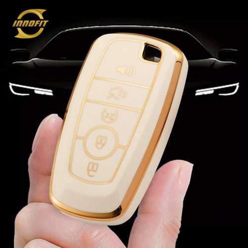 FOB4T1-White-Gold Plating- Car Key Cover For Ford