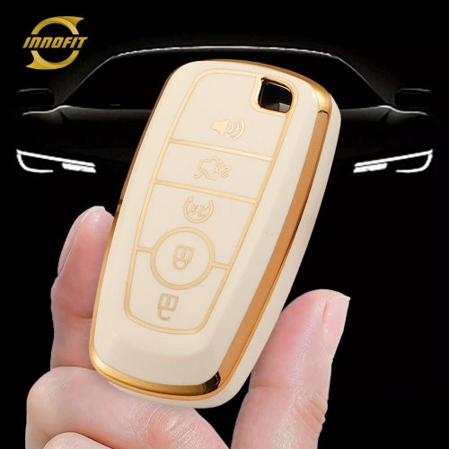 FOB4T1-White-Gold Plating- Car Key Cover For Ford