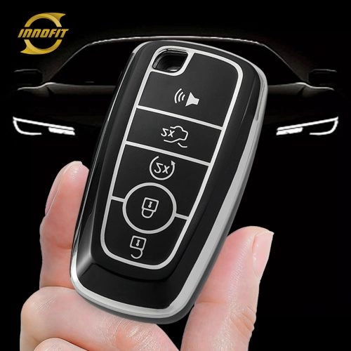 FOB4T1-Black-Silver Plating- Car Key Cover For Ford