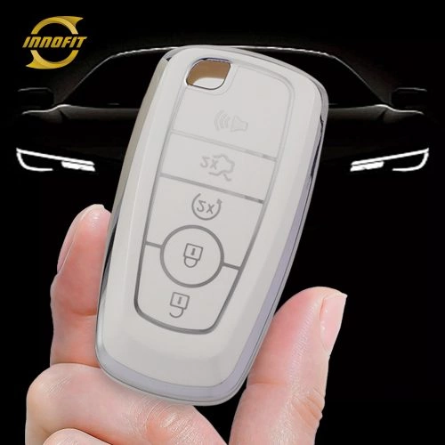 FOB4T1-White-Silver Plating- Car Key Cover For Ford