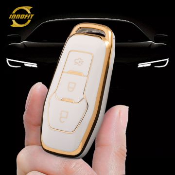 FOU3T1-White-Gold Plating- Car Key Cover For Ford