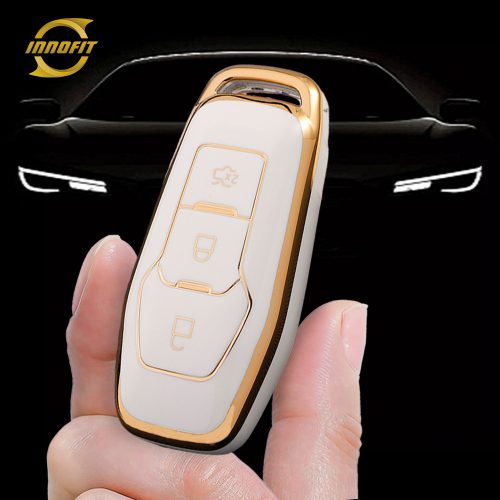 FOU3T1-White-Gold Plating- Car Key Cover For Ford
