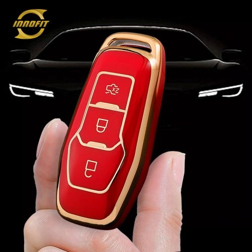 FOU3T1-Red-Gold Plating- Car Key Cover For Ford
