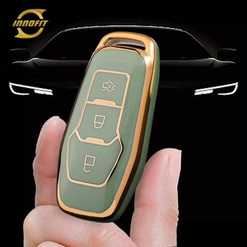 FOU3T1-Green-Gold Plating- Car Key Cover For Ford