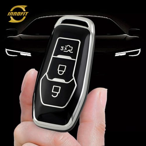 FOU3T1-Black-Silver Plating- Car Key Cover For Ford