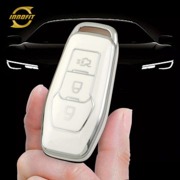 FOU3T1-White-Silver Plating- Car Key Cover For Ford