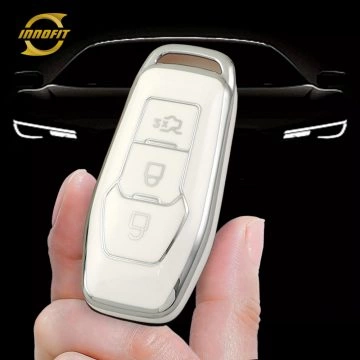 FOU3T1-White-Silver Plating- Car Key Cover For Ford