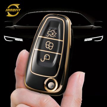 FOD1T1-Black-Gold Plating- Car Key Cover For Ford