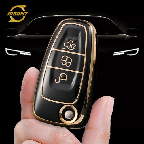 FOD1T1-Black-Gold Plating- Car Key Cover For Ford