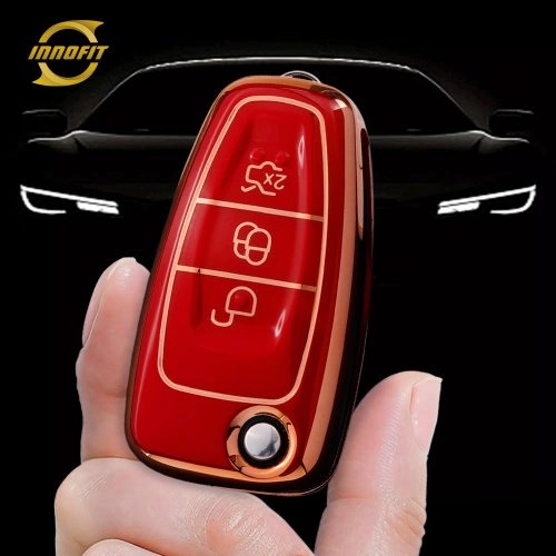 FOD1T1-Red-Gold Plating- Car Key Cover For Ford